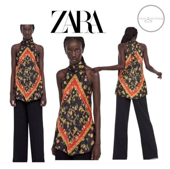 ZARA Scarf floral printed top - Picture 1 of 8